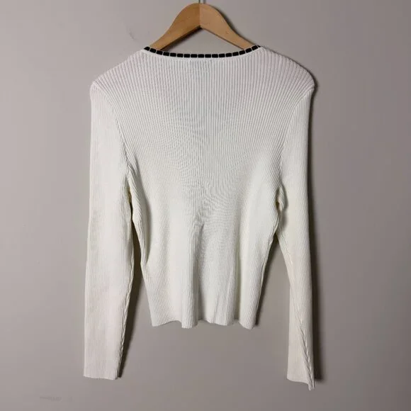 2/$30 Cece Ribbed Cream Beaded Button Cardigan Large - Picture 3 of 4